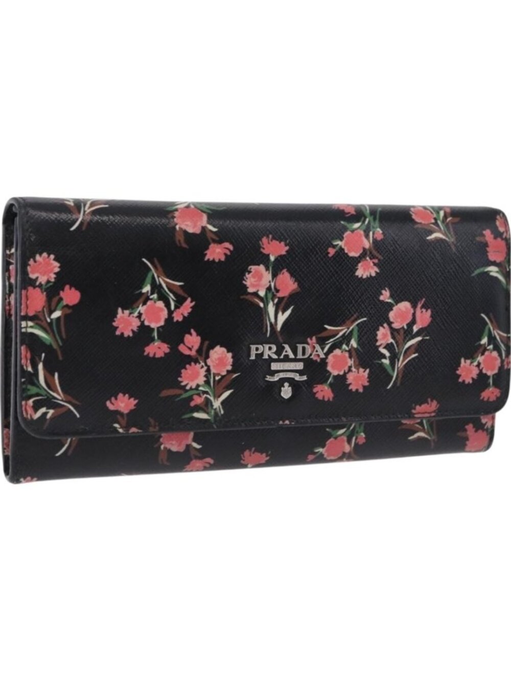 PRADA Long Wallet Safiano Leather Black Silver